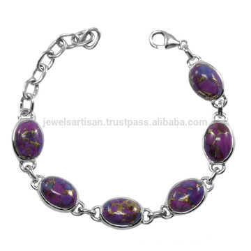 925 Silver With Purple Copper Turquoise Gemstone Chain Bracelet for Boys